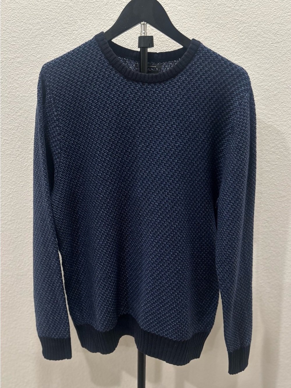 Nordstrom Men’s Shop Sweater Navy Blue Wool Cashmere Textured Knit Crewneck